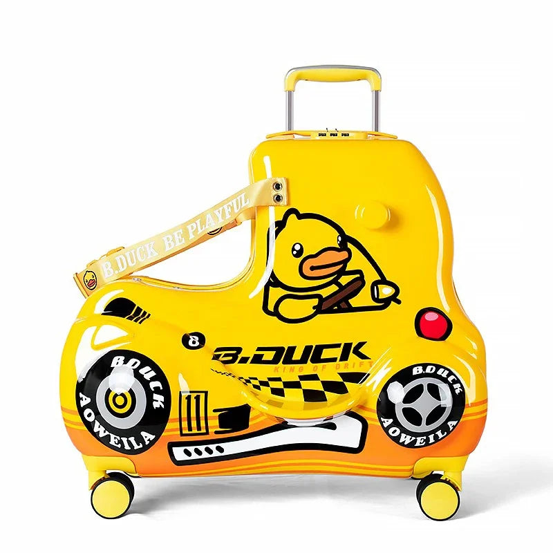 Cute Pony Cartoon Suitcase for Children Can Sit and Ride Carry on Kids Luggage Baby Trolley Case Boarding Cabin 20 Inch