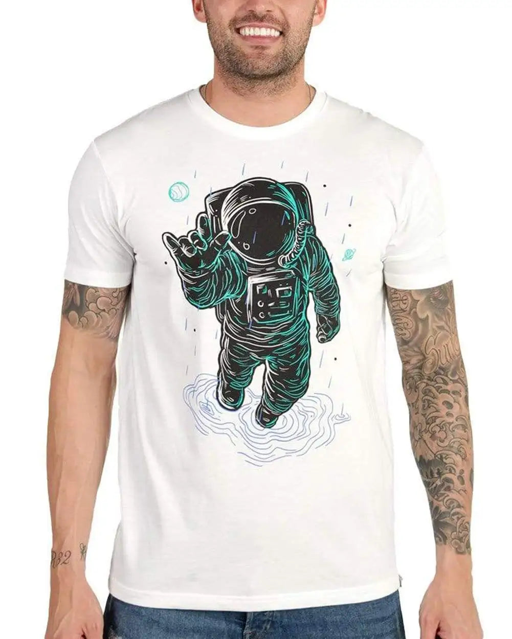 INTO THE AM Graphic Tees for Men S - 4XL Premium Short Sleeve Colorful T-Shirts Trippy Astronaut Designs High Quality 50988