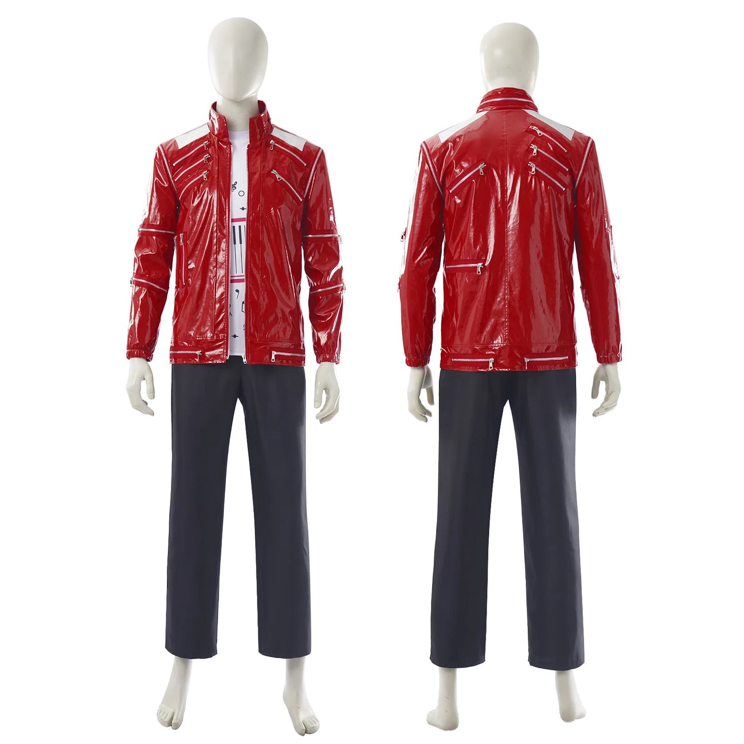 Red Zipper Michael Jackson MJ Beat It Jacket for Impersonators PU Leather Punk Casual Coat Halloween Stage Christmas Outwear