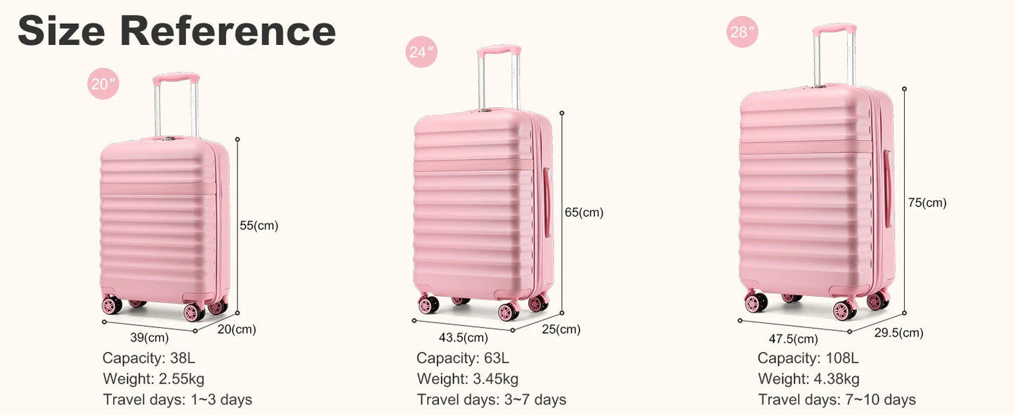 KONO ABS + PC hard case with 4 wheels, TSA lock trolley hand luggage/suitcase (55/65/75cm)