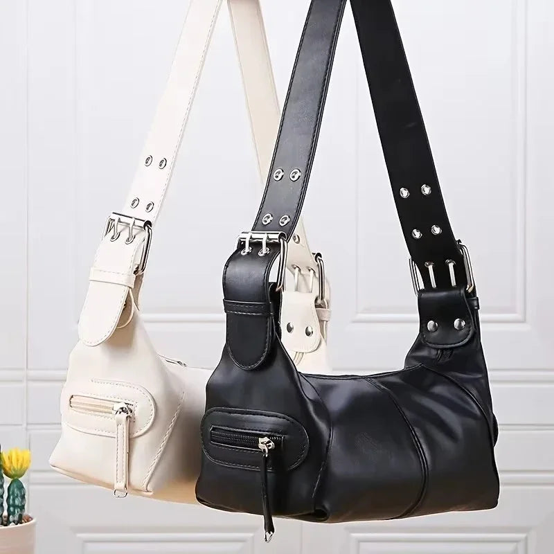 Y2K Style Shoulder Bag For Women Trendy Motorcycle Handbag Minimalist Shoulder Purse For Girls Street Wear