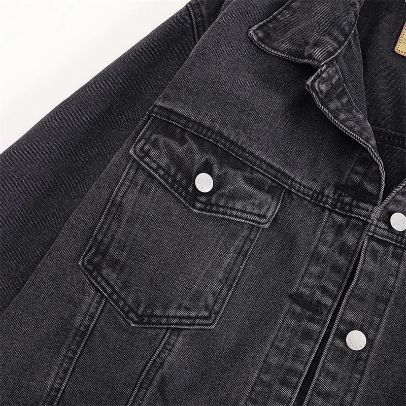 Fashion Women's Black Washed Denim Jackets Spring Autumn Vintage Jeans Coat Oversize Loose Outerwear Lady Casual Tops Overcoat