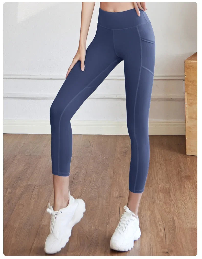 Training Leggings with Pockets for Women - High Elastic Yoga Pants Tummy Control High Waist 4-Way Stretch Gym Workout  Athletic