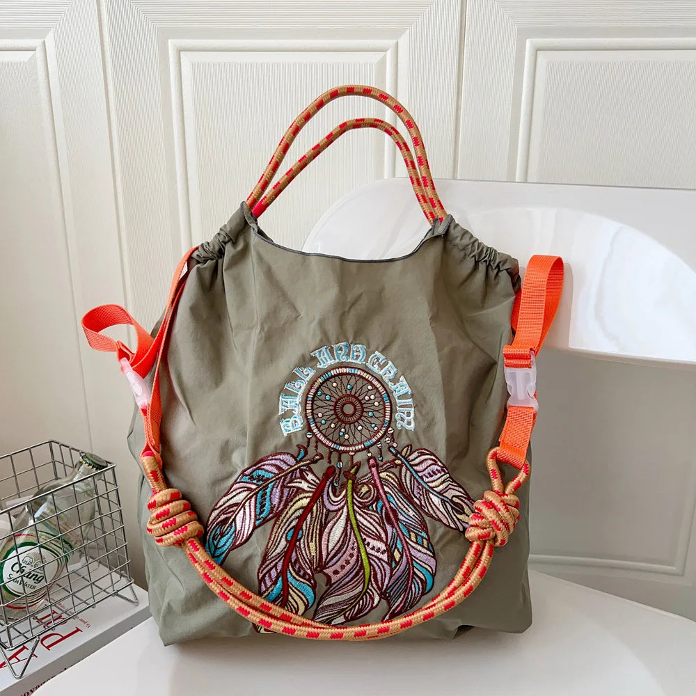 Large Medium Embroidered Shopping Bag, Casual Handheld Simple Large Capacity Shoulder Bag Shoulder Straps Included