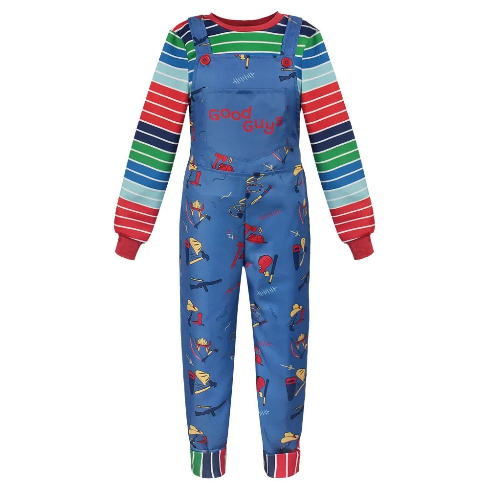 Movie Chucky Cosplay Costume Adult Unisex Dress Top Overall Pants Suit Halloween Uniform Outfit Performance