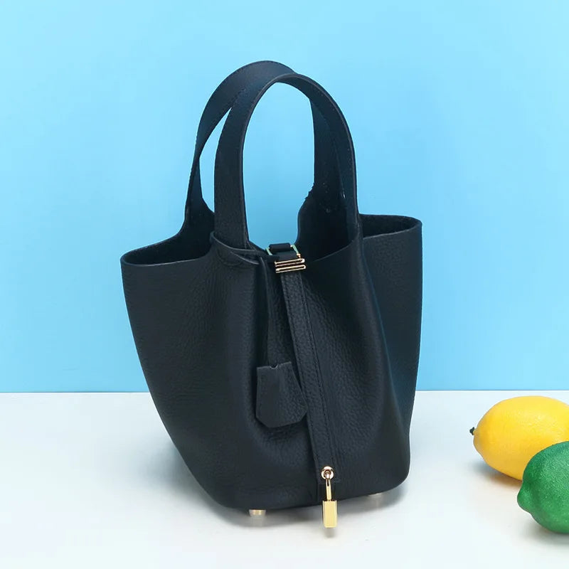 Fashion Classic Womens Bucket Bags Leather Lady Hand Bags High Quality Genuine Leather Luxury Ladies Top Handle Handbags