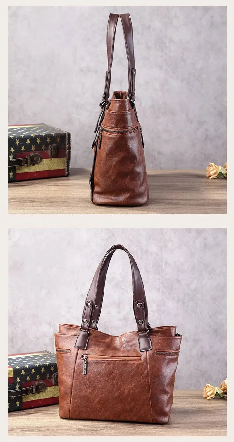 Vintage Women's Tote Bag 2025 New PU Leather Shoulder Bag Large Capacity Handbags Retro Style Crossbody Bags for Women