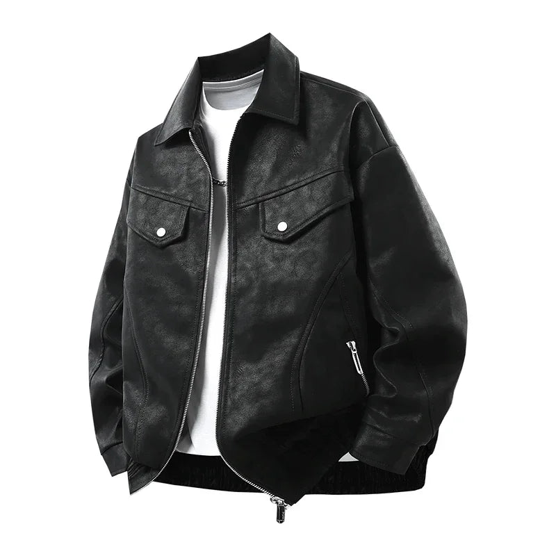 Leather Jacket Autumn Winter Outdoor Comfortable Warm Breathable Men's Jacket Sports Fitness Running Leisure Handsome Imitation