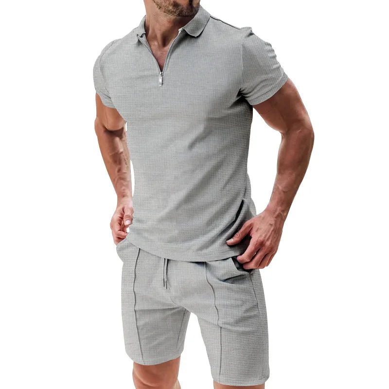 Summer Men Sports Polo Suit Short Sleeve Stylish Zipper Polo Shirt And Shorts Set Men Casual Streetwear 2-pie Leisure Sports Set