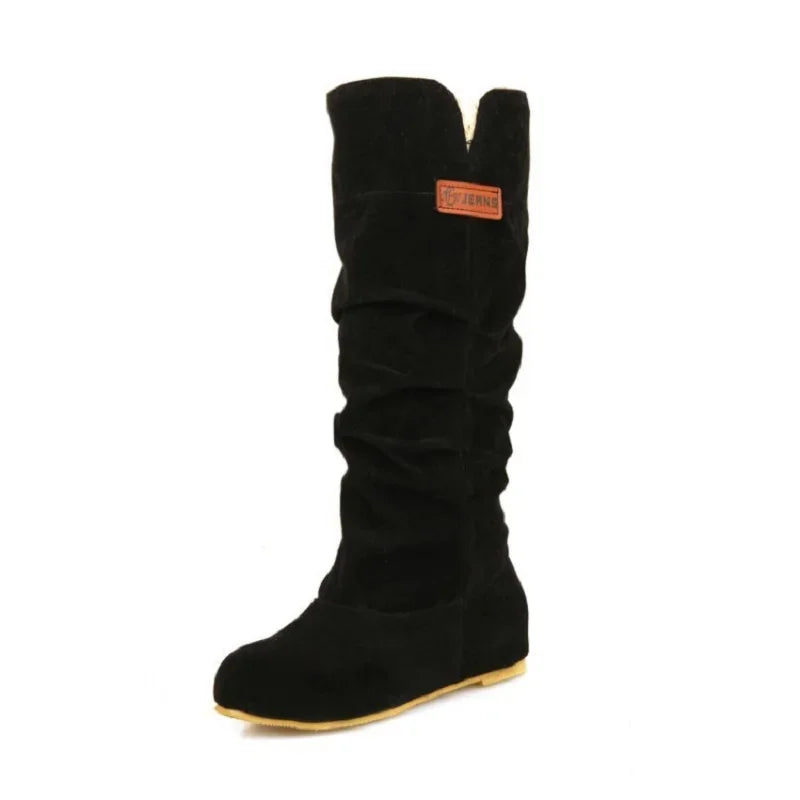 2024 New Mid-tube Snow Boots Hollow Cotton Thread Hook Lace Frosted Lady Boots Large Size Women's Shoes