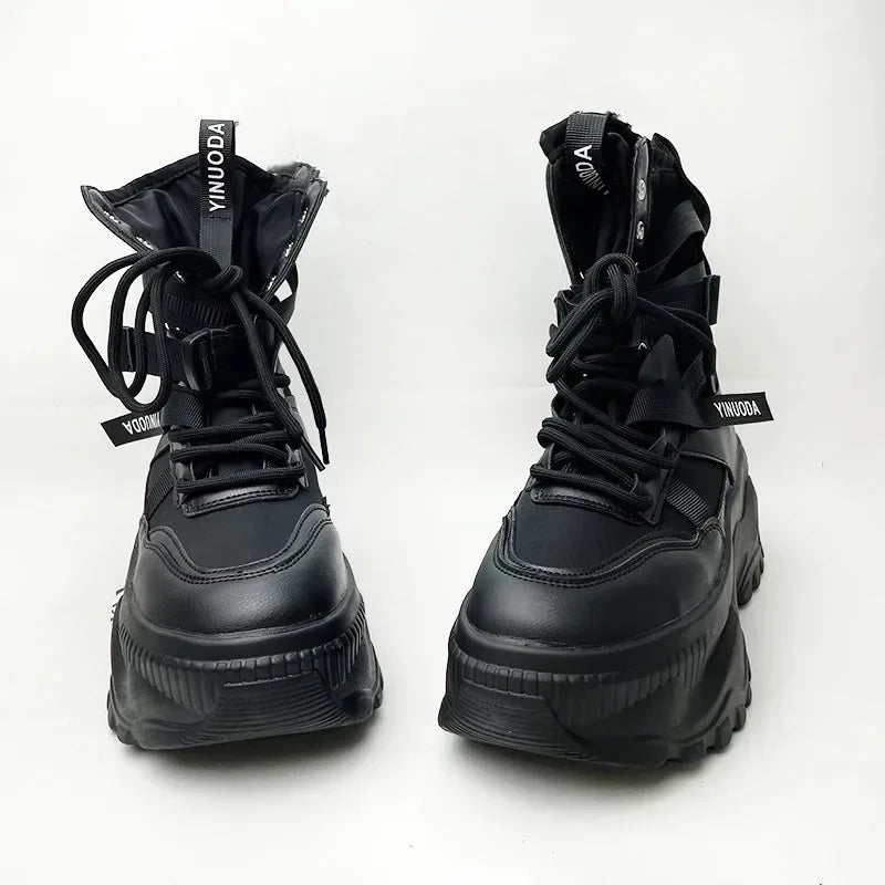 Fashion Platform Ankle Boots for Women Chunky Thick Sole Lace Up Motorcycle Boots Ladies Light Cozy Non-slip Shoe Botas De Mujer