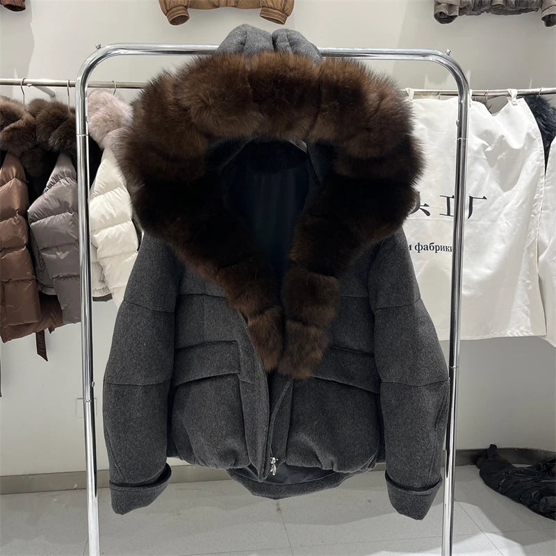 2026 Winter New Luxury Wool Down Jacket with Detachable Fox Fur Collar, High-Quality Short Thickened Warm and Stylish Outerwear