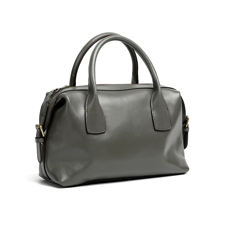 BURMINSA Genuine Cowhide Leather Handbags For Women Retro Pillow Top Handle Bags Bowling Daily Work Crossbody Shoulder Purses
