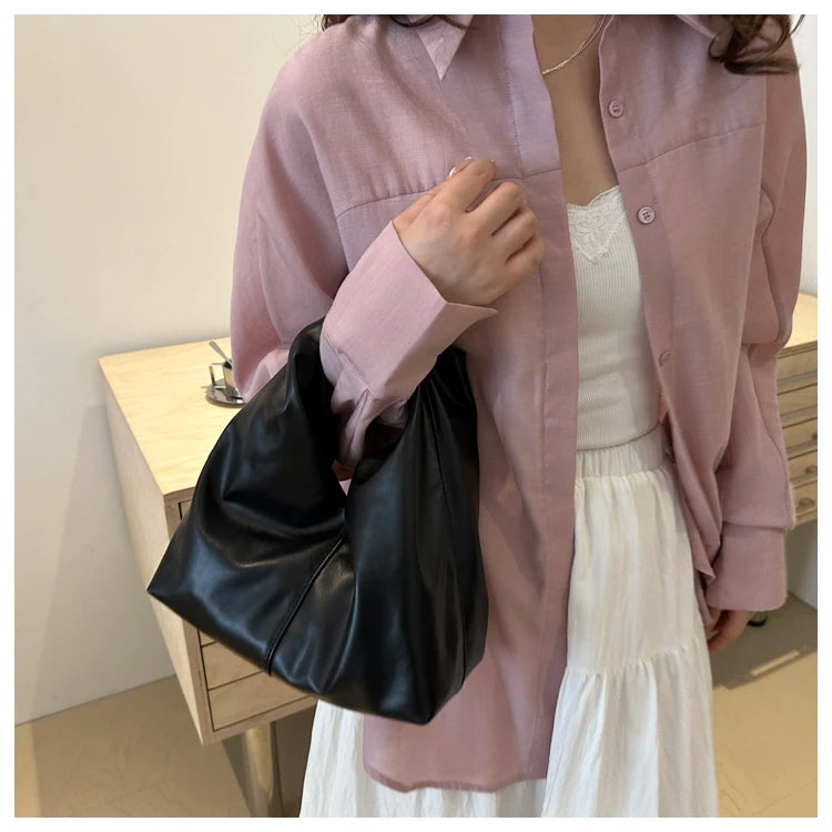 Elegant Folded Cloud Women's Handbag Trendy Minimalist PU Leather Tote Bag Soft Surface Magnetic Buckle Closure Casual Use