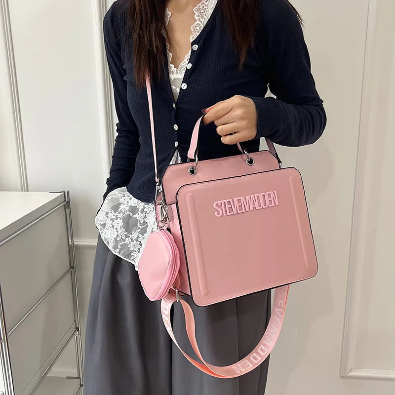 Trendy Commuter Women's Shoulder Bag Fashionable Letter Print Simple Urban Style PU Material Medium Size Zipper Opening Cross...