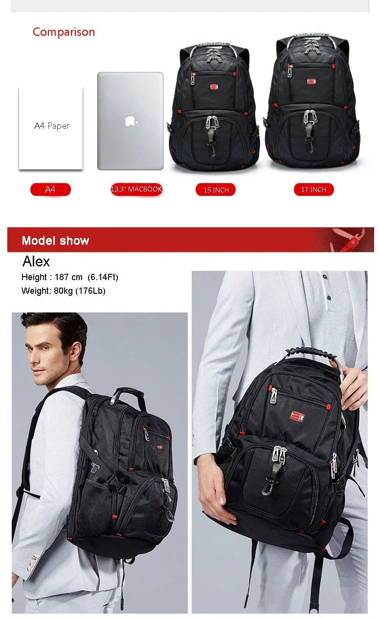 2026 Swiss-Multifunctional bags Durable 17 Inch Laptop Backpack, Travel Bag,College Bookbag,USB Charging Port,Water Resistant