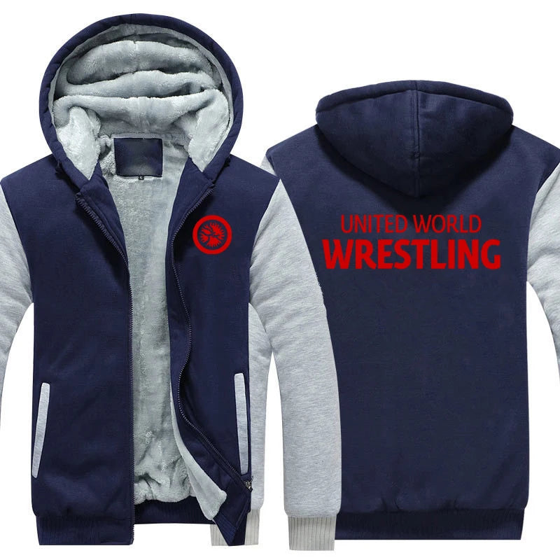 United World Wrestling UWW Men Hoodies Sweatshirts Autumn Winter Warmer Thicken Fleece Fashion Coats Harajuku Top