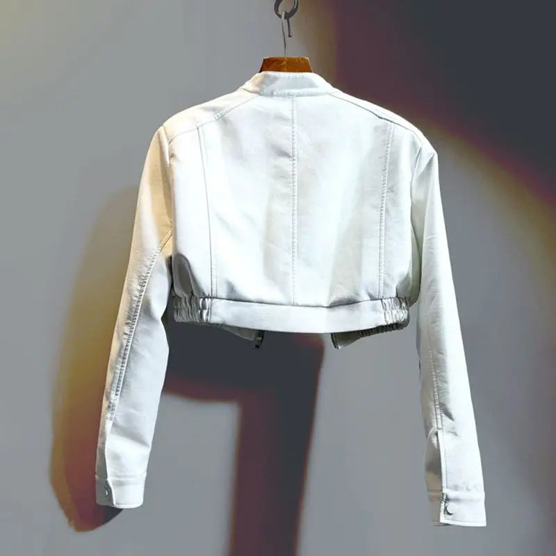 2025 Autumn New Handsome Versatile Short Motorcycle Jacket Top High Waist PU Leather Jacket for Women  Faux Fur Coat
