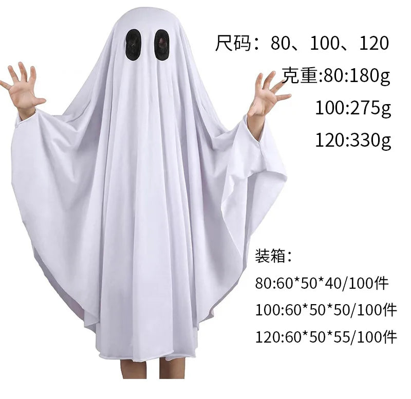 New Halloween Cloak White Ghost Pullover Cloak Kids Adult Horror Party Dress Up Cape Cosplay Costume