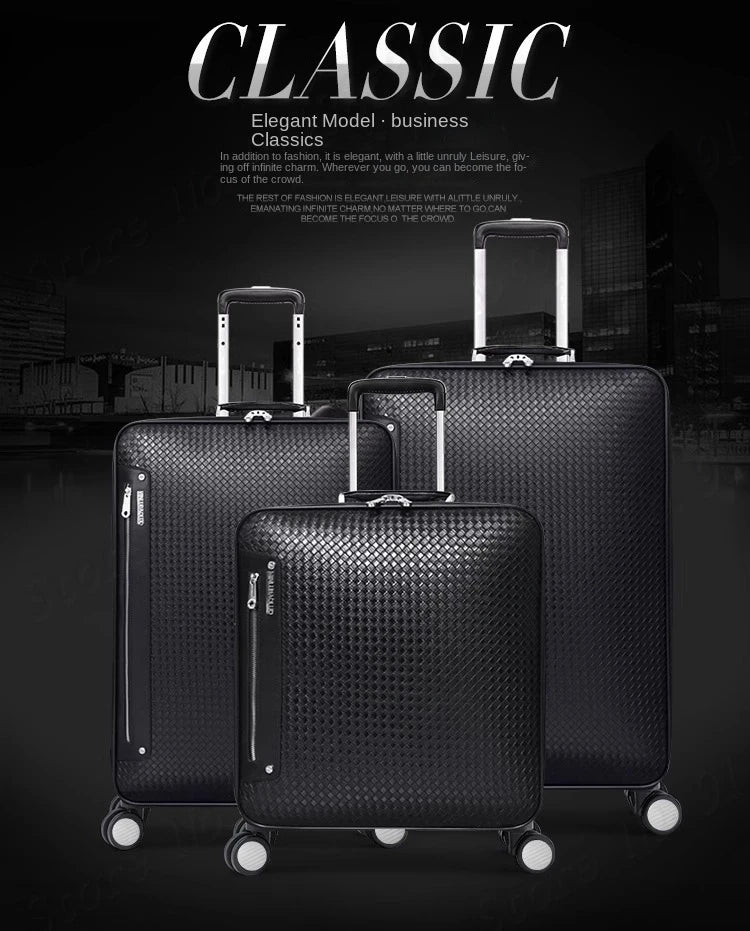 Genuine Leather Trolley Case 20 Inch Men's Business Boarding Suitcase Universal Wheel Luggage Bag 16 Inch Woven Pattern Leather