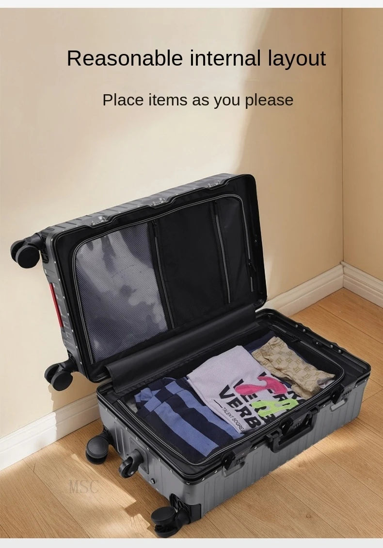 Five-wheel Aluminum Frame Suitcase 30 inch Multifunctional Cabin Password Trolley Case Luggage with USB Cup Holder Suitcases
