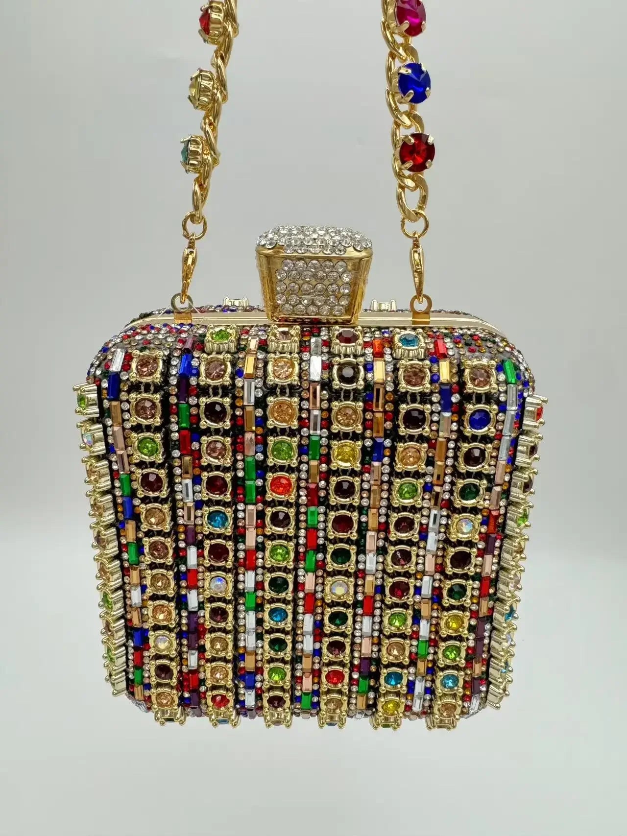 Handmade Diamond Encrusted Square Clutch Evening Bag Small Size Portable Sparkling Polyester Fiber Dinner Bag for Women