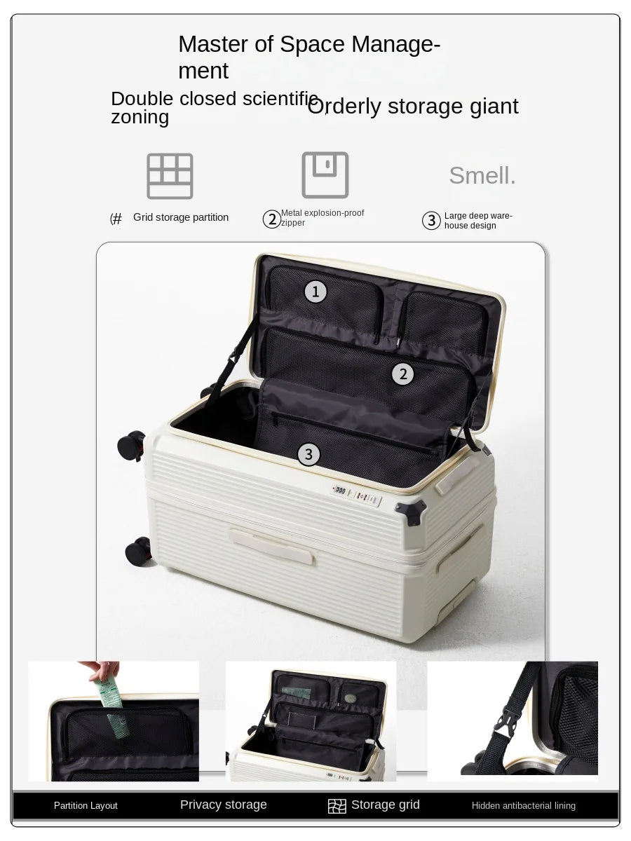 Side-Opening Suitcase 28 inch Large Capacity Expandable Luggage 24/26 Thickened Trolley Case 20 inch Boarding Box with 5 Wheels