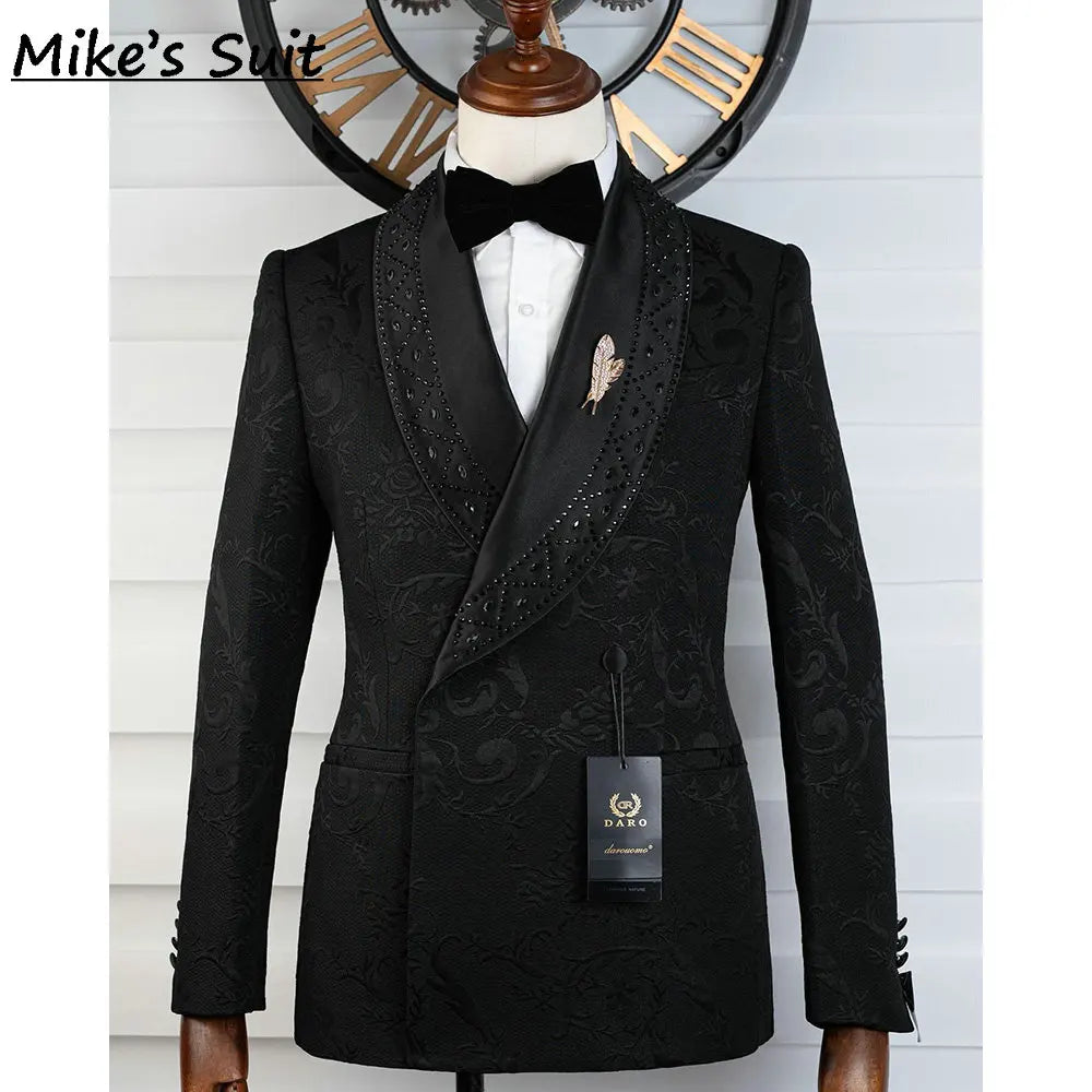 2026 Jacquard Wedding Suit Groom Wear Beading Crystal Man's Suits Formal Tuxedo Two Pieces Set Blazer And Pants Traje De Novio