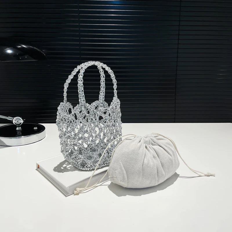 MOODS Handmade Woven Design Round Handle Handbags For Women Eco-friendly Craft Paper Hollow-out Luxury Designer Top-handle Bags
