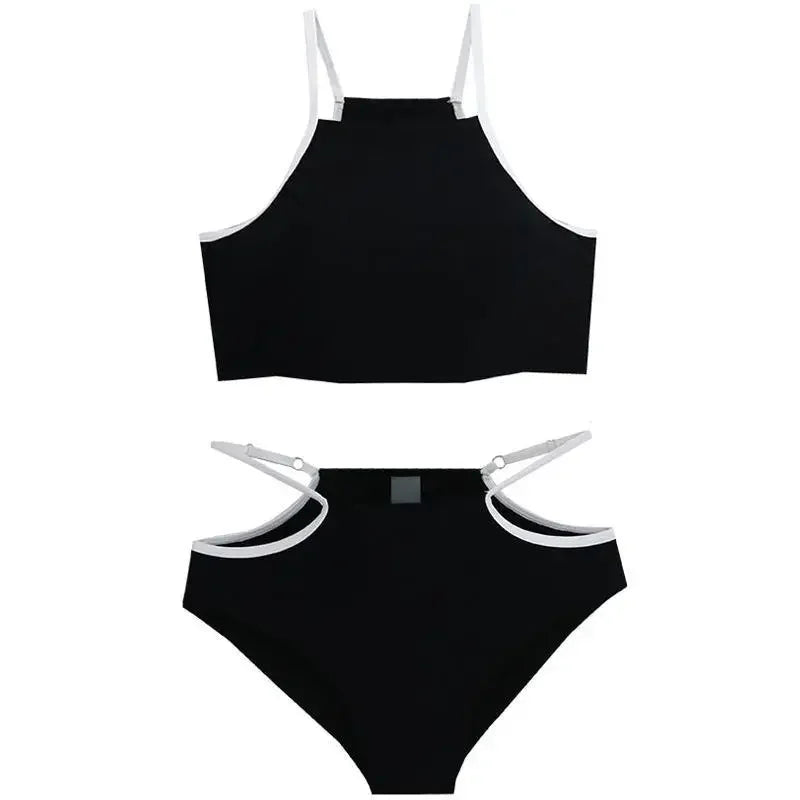 High Waist Bikini Women's Vacation Style Small Chest Gathered Spicy Girl Belly Cover Pure Color Separate Swimwear