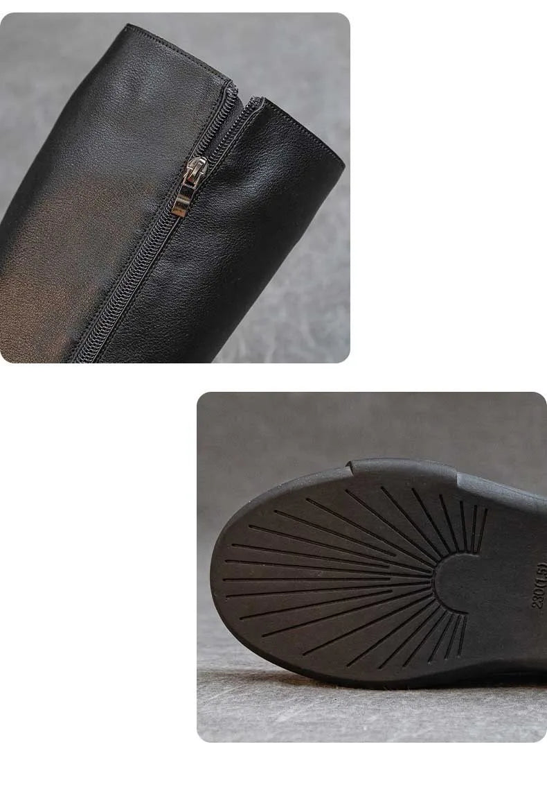 Koznoy 4cm Cow Genuine Leather Microfiber High Top Rubber Knee High Booties Women Chimney Autumn Boots Spring Fashion Shoes