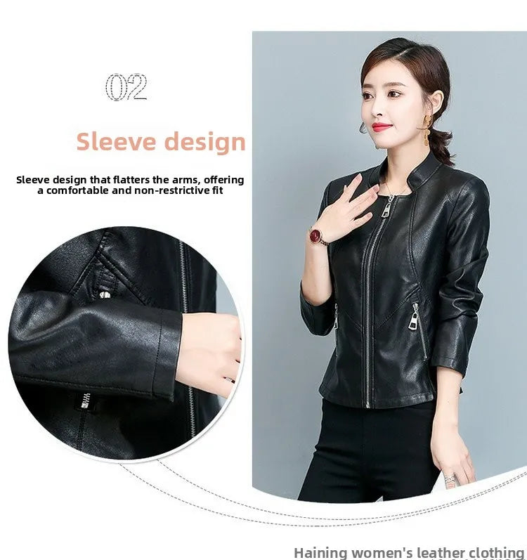 Real Leather Biker Jacket Women's Short Style 2026 Spring Autumn New Korean Version Slim Fit Stand Collar Miniature Coat