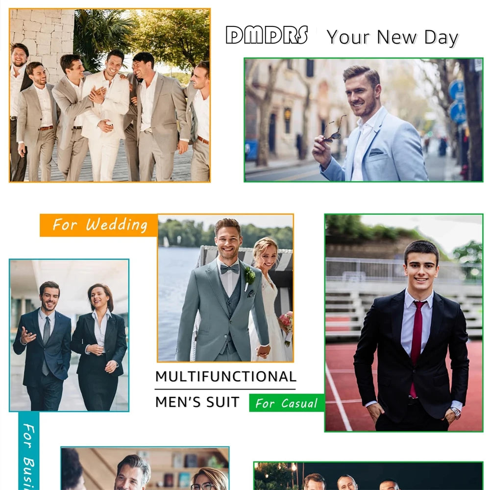 Slim Fitting White Suit Set for Men, Black Collar, 2 Pieces Formal Suits, Wedding Tuxedo, Customized Colors Blazer and Pant Set