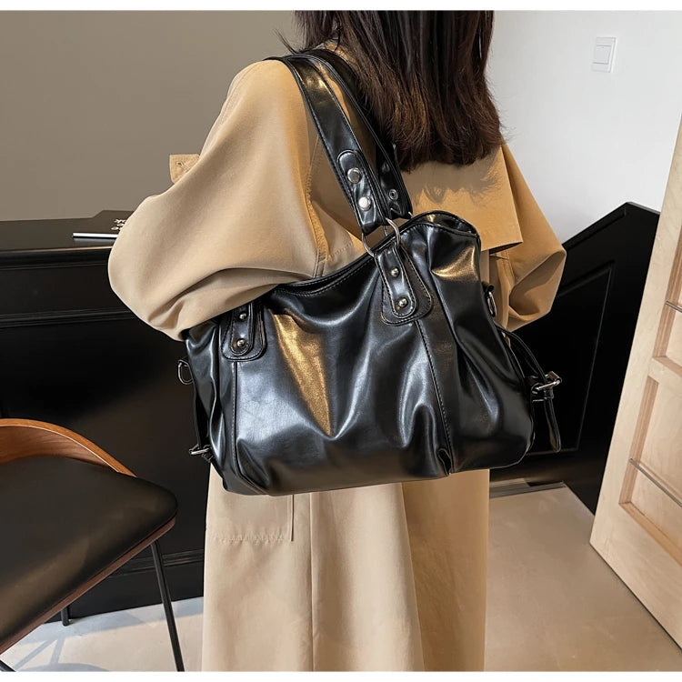 Large Capacity PU Shoulder Bag Rivet Buckle Thread Solid Casual Tote Crossbody Bag 2025 Hot Sale Bags for Women Bolsas Femininas
