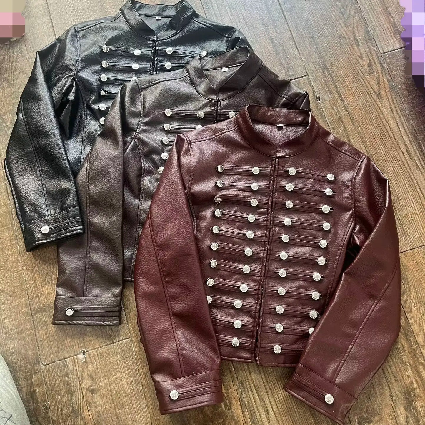 2026 Autumn Winter Women's High Street Black Faux Leather Short Jackets Lady Retro Napoleon Buttons PU Loose Fit Coats Outerwear