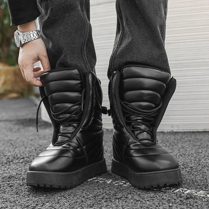 Winter Chukka Boots for Men Waterproof Snow Boots Warm Outdoor Boots Non Slip Durable Thick Sole Fashion Hiking Long Boots