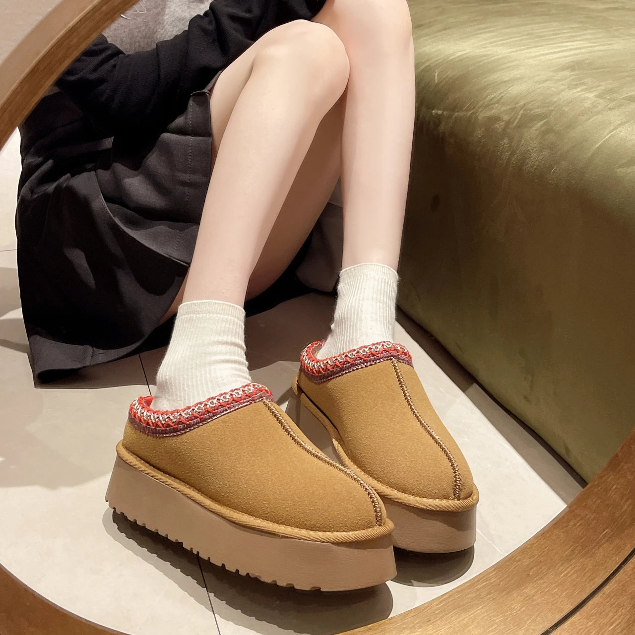 Snow Boots Women 2026 Winter New Short Cashmere Warm Thick-soled Shoes Without Heels Wool Half Slippers Women's Cotton Shoes