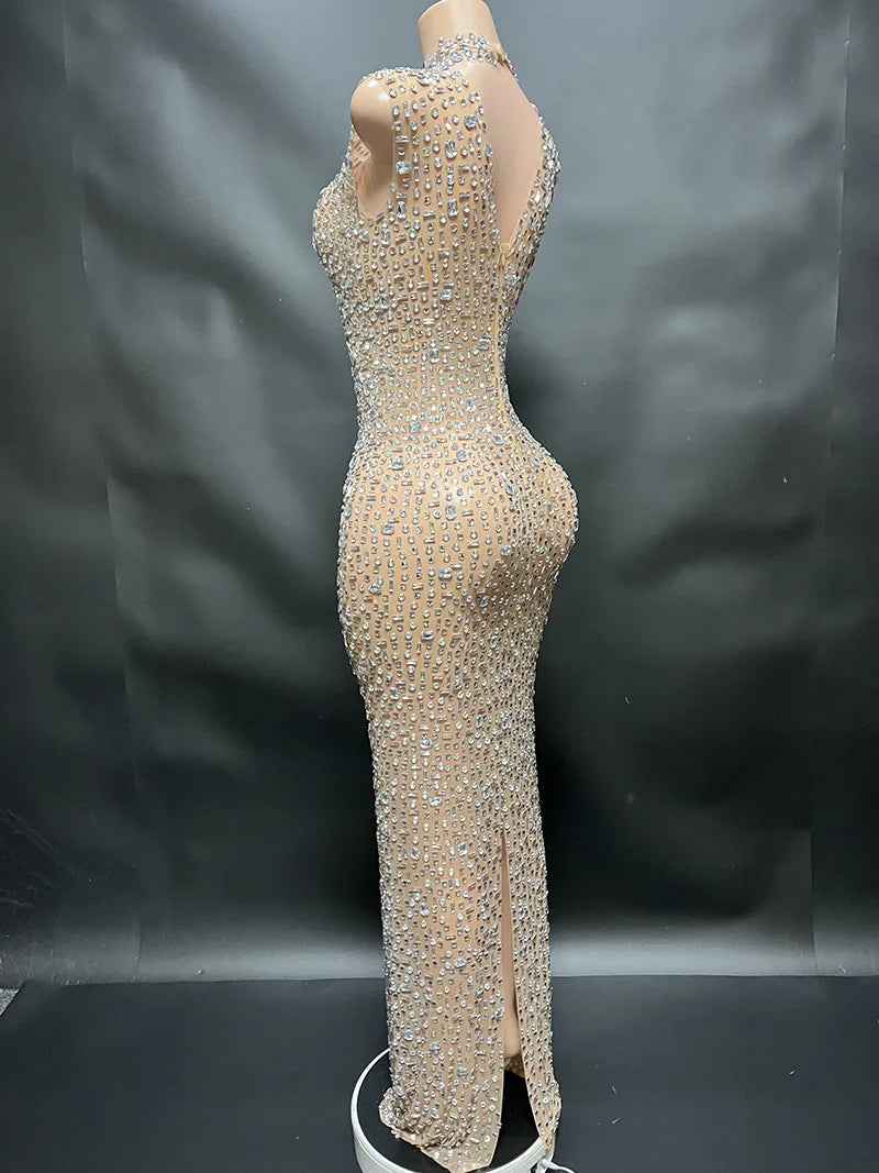 Elegant Luxury Crystal Party Dress Birthday Celebration Dress Bride Diamond Long Prom Dress Mother Formal Grand Party Dress