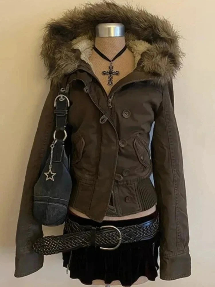 2026 Autumn Gothic Punk Leather Jackets for Women American Vintage Subculture Long Sleeve Slim Black Club Party Outerwear Coat