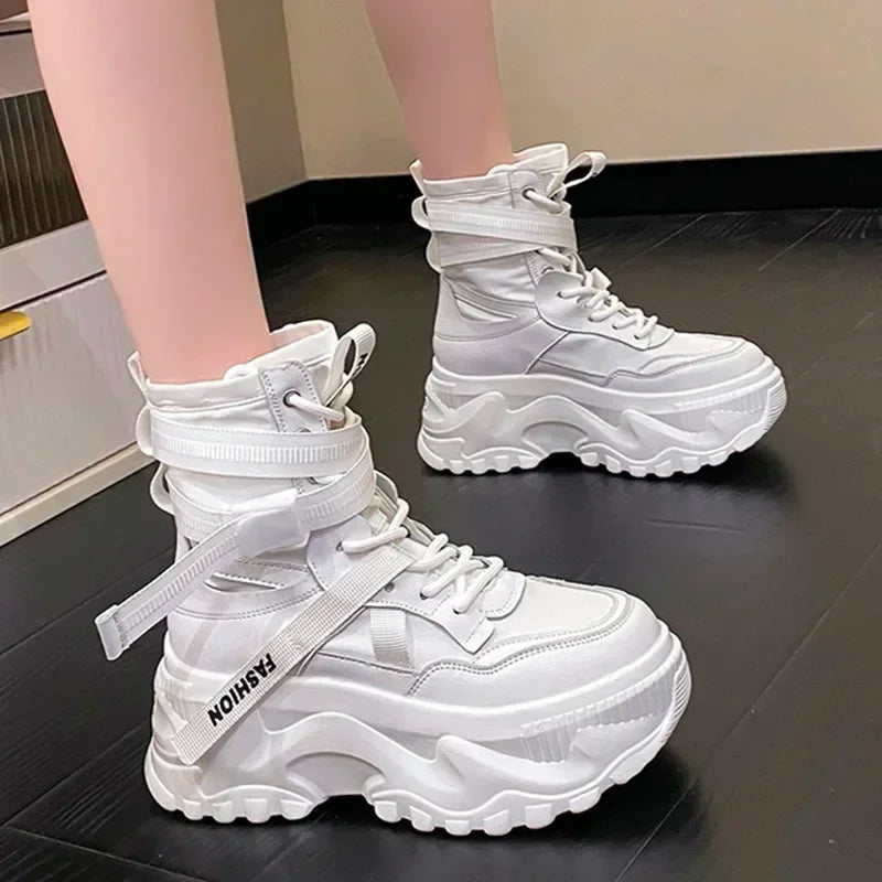 Fashion Platform Ankle Boots for Women Chunky Thick Sole Lace Up Motorcycle Boots Ladies Light Cozy Non-slip Shoe Botas De Mujer