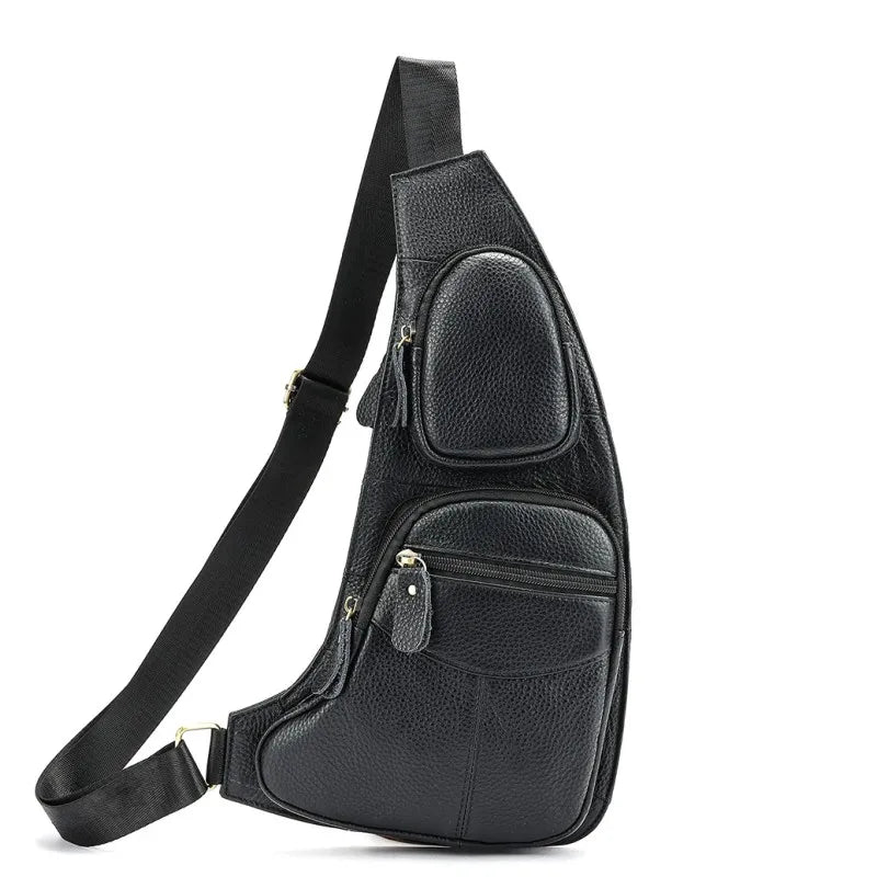 Men Genuine Leather Sling Cross Body High Quality Chest Bag Multi-Pockets Casual Male Cowhide Shoulder Bag Backpack Rucksack