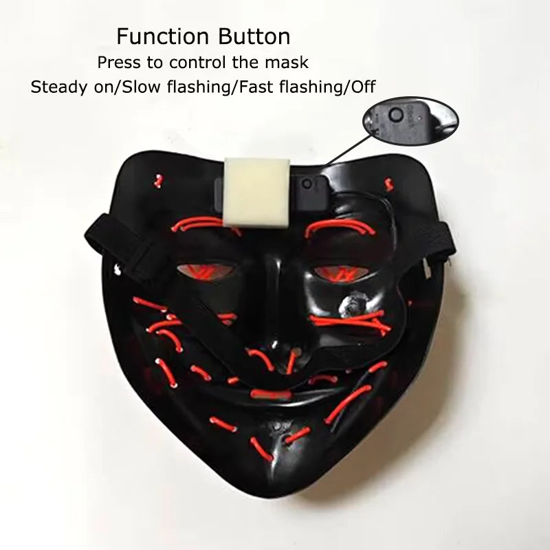Wireless LED Neon Purge Mask & Fiber Optic Gloves, Scary Glow In Dark Mask for Halloween Carnival Cosplay Bar Birthday Party
