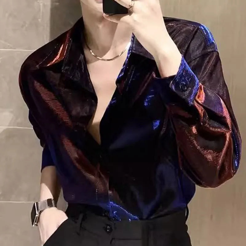 2023 Autumn KPOP Fashion Style Harajuku Slim Fit Ropa Hombre Loose Casual All Match Shirt Square Neck Button Long Sleeve Blusa