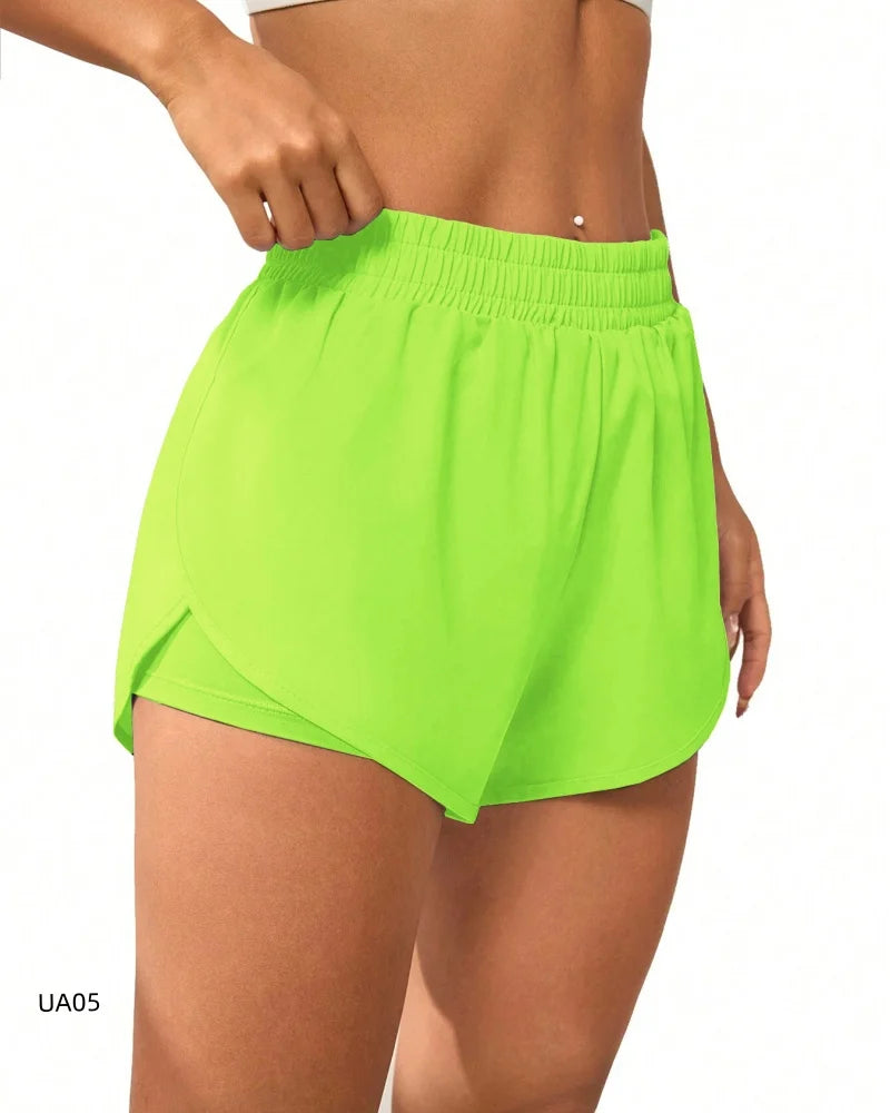 Women's High-Waisted Sports Shorts with Pockets Anti-Squatting Double-Layer Yoga Fitness Tight Quick Drying Cycling Shorts
