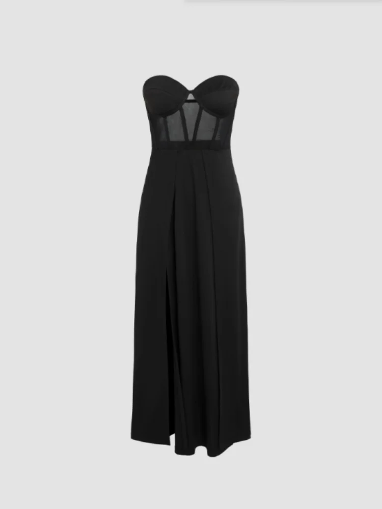 D&M Summer Luxury sexy Off Shoulder Irregular Swinging Collar Split evening gown vestidos Sleeveless Dresses Woman Clothing