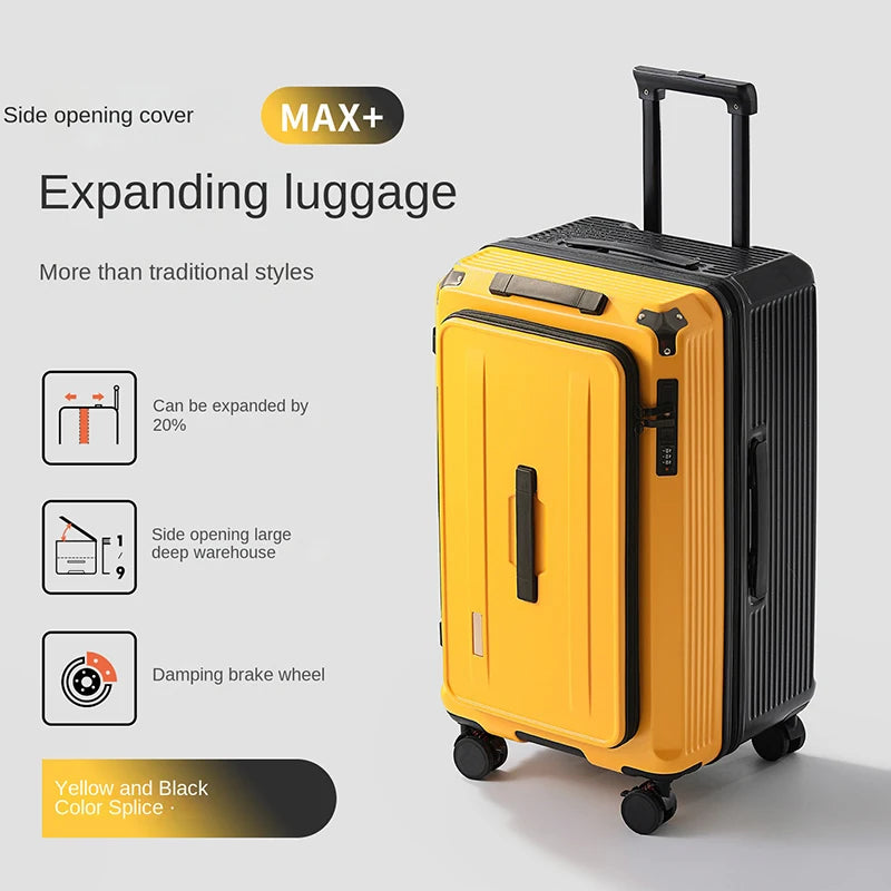 Side-Opening Suitcase 28 inch Large Capacity Expandable Luggage 24/26 Thickened Trolley Case 20 inch Boarding Box with 5 Wheels
