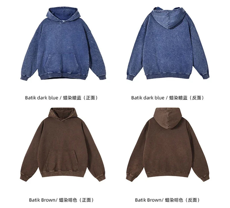 2024 Autumn Winter Men 420gsm Hoodies Streetwears High Street Heavy Weight Washed Cotton Sweatshirts Brand Tracksuit