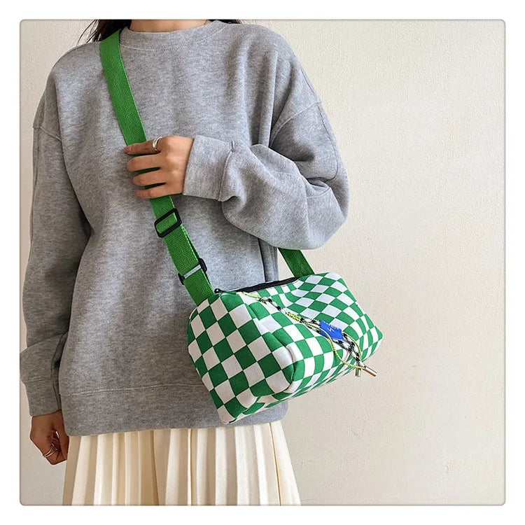 Plaid Shoulder Bag for Women Handbag CrossBorder Canvas Leisure  Fashion Bag Ladies Embroidered Han Female Pocket Purse