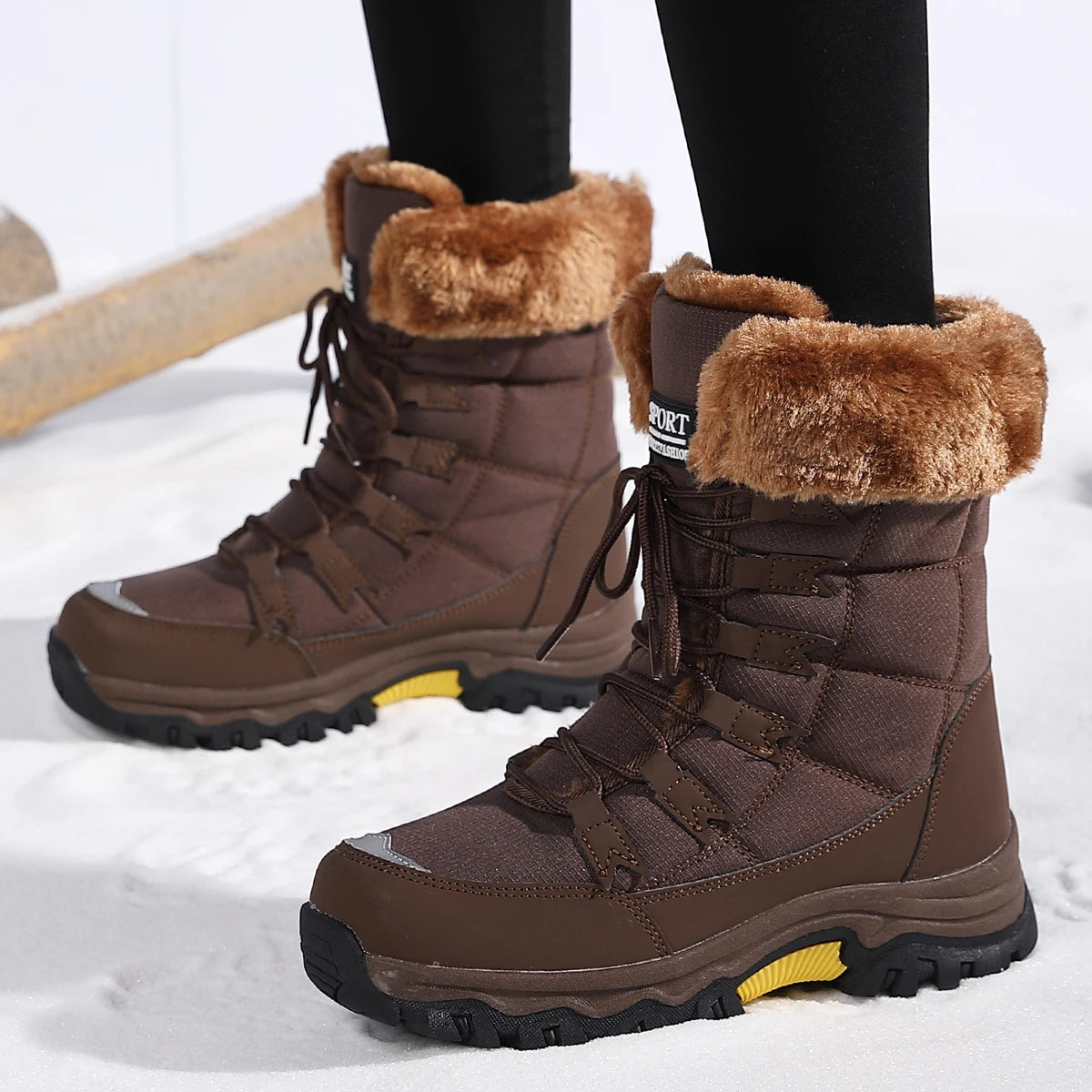 Women's Snow Boots, Women's Shoes, Winter Fleece-Lined, Thickened, Warm Outdoor Hiking Boots, High-Top, Thick-Soled Outdoor Boots