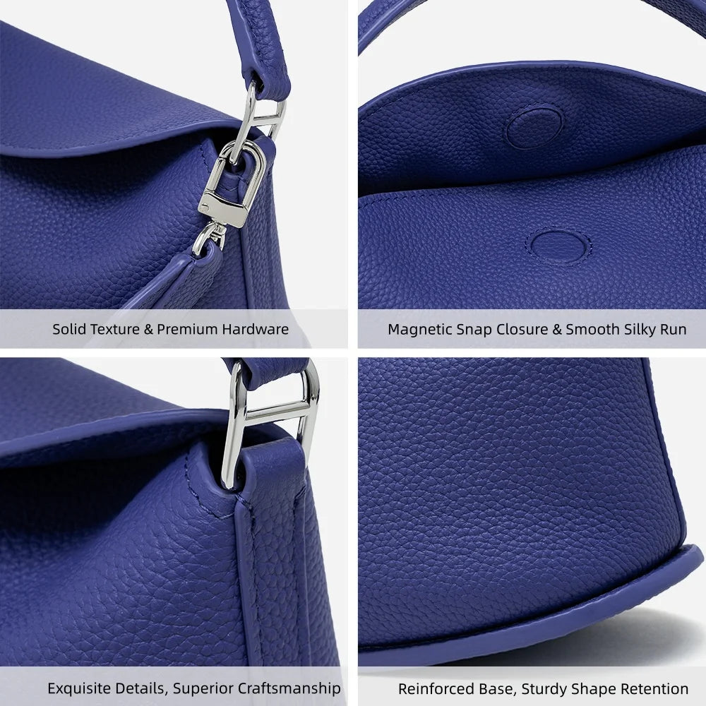 Spring Summer Full Grain Leather Women's Hobo Bag, Minimalist Lazy 3 Way Shoulder Crossbody Handbag, Daily Commute Tote